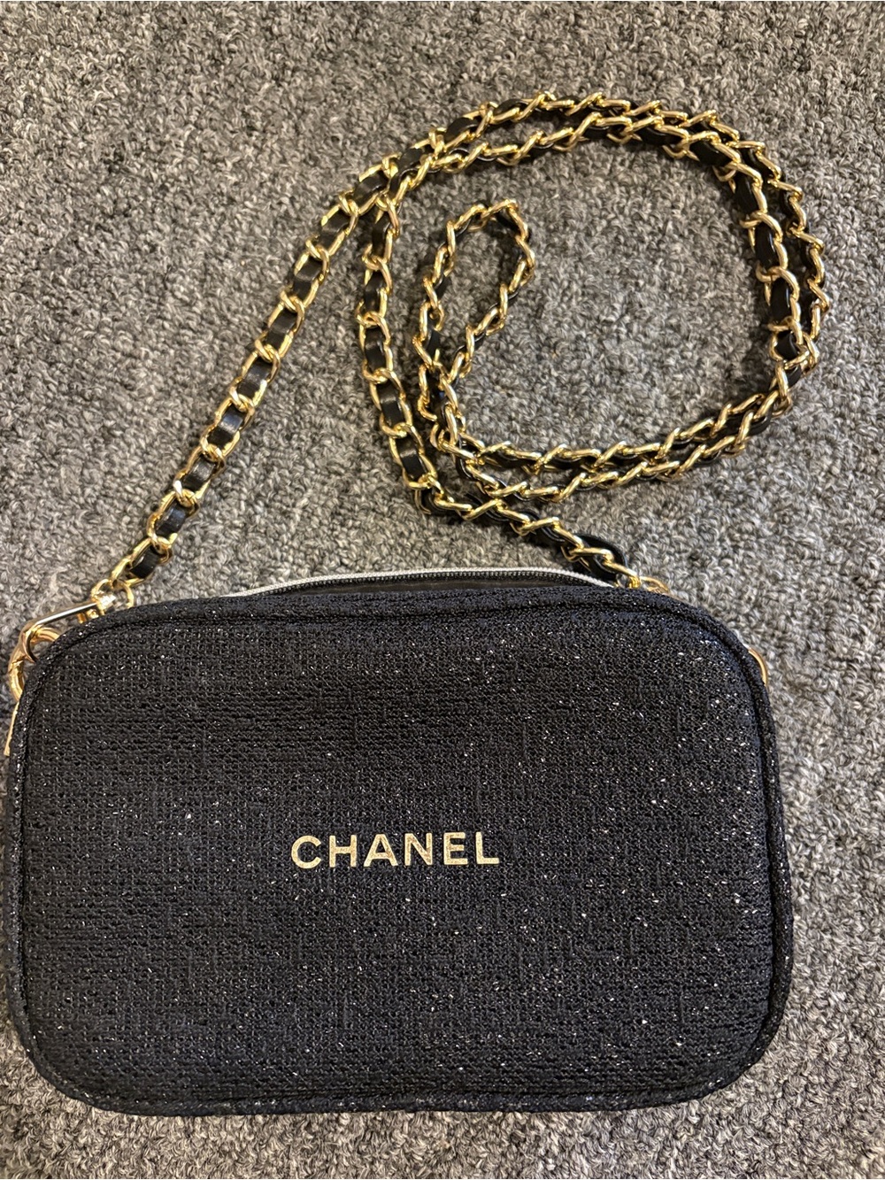 CHANEL Black Tweed Beaute Bag